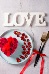 Valentine's Day, festive table setting with hearts. February 14th greeting card