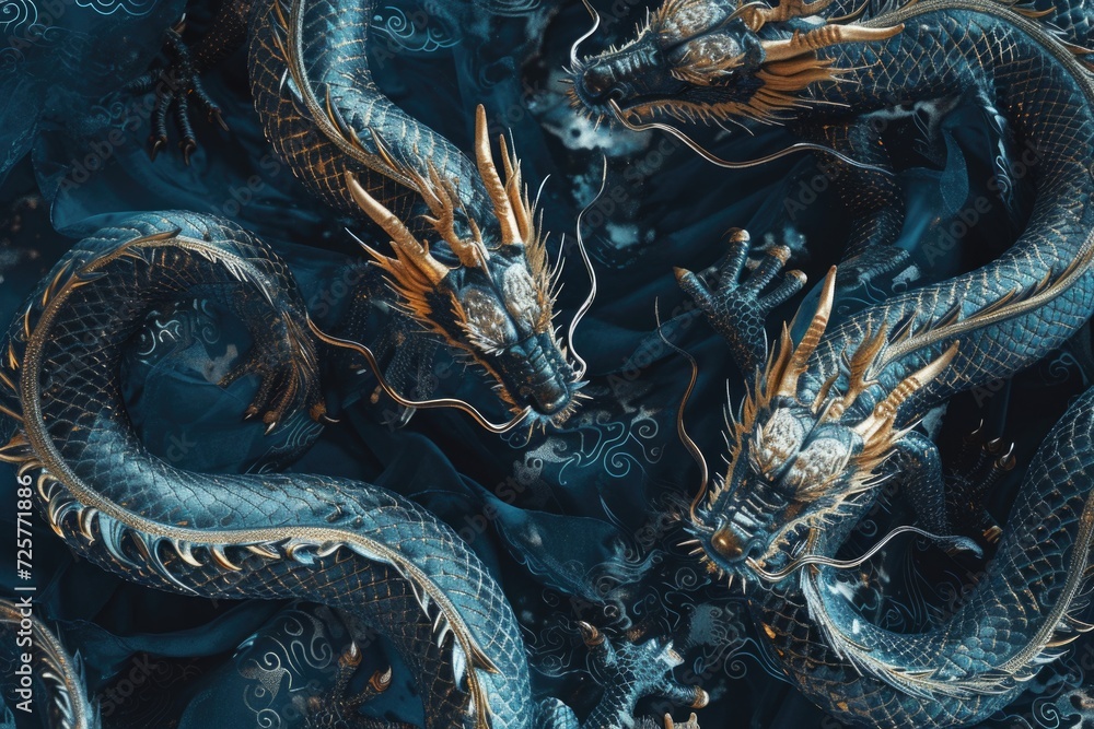 Poster A detailed close-up image of a dragon on a black background. This versatile image can be used for various projects