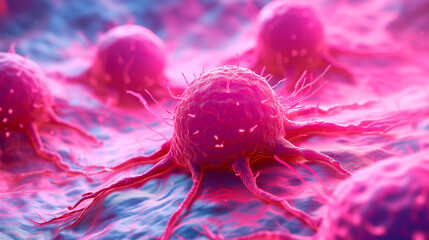 Cancer cells or tumors, highlighting medical concepts of tumor biology and treatment.
