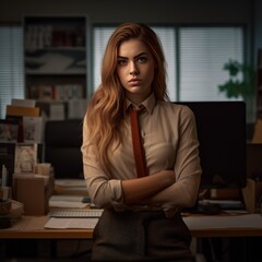 a girl in business clothes, office