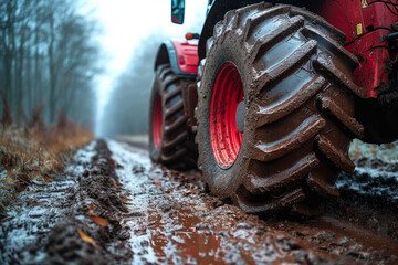 Wheeling Through Mud: Tractor Tire Close-Up