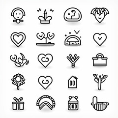 Valentines Day simple black line icons set on white background Ai generated image