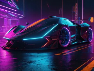 Neon Velocity: Fast Futuristic Supercar in Cyberpunk Void