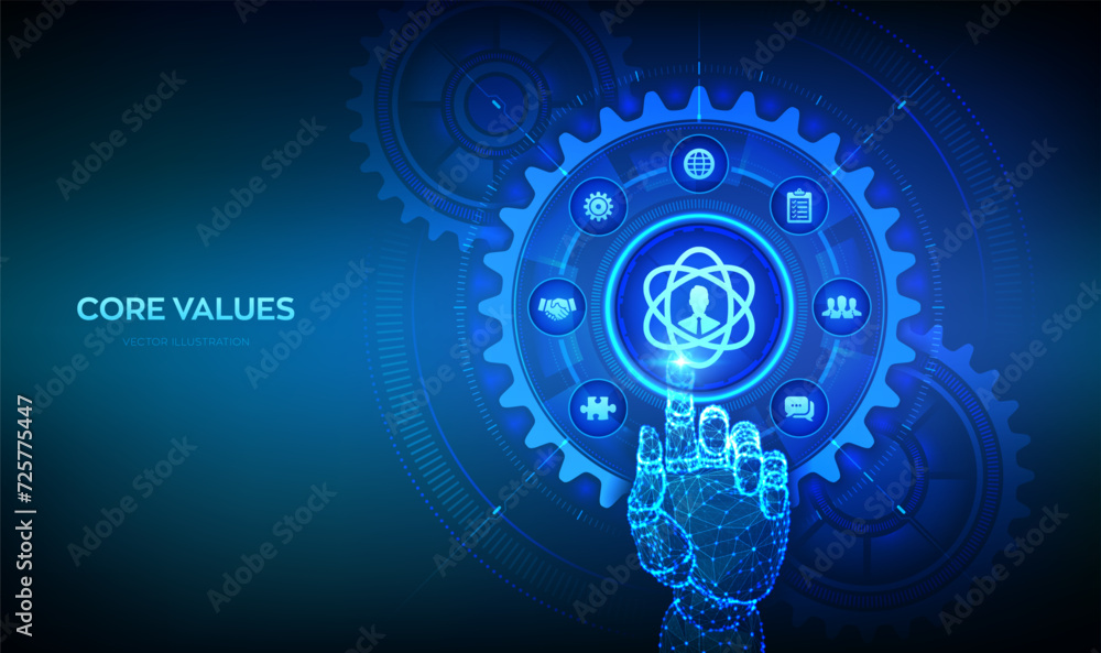 Poster core values. responsibility ethics goals company concept on virtual screen. core values infographic.