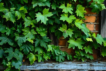 Obraz premium a green leaves on a brick wall