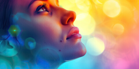 Hope and Optimism: A Person Looking Upward with a Bright Expression, Symbolizing Hope and Positivity for the Future