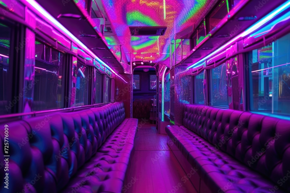 Aufkleber a bus adorned with vibrant purple and green lights. perfect for adding a festive touch to any event 