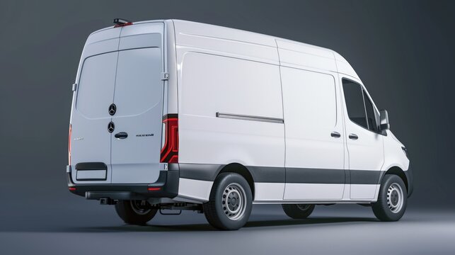 A white van parked on a gray surface. Suitable for transportation, logistics, and delivery concepts