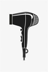 A black and white image of a blow dryer. Can be used in hair care articles or beauty salon advertisements