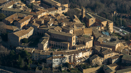 Aerial view of Urbino, the capital of the province of Pesaro and Urbino in the Marche, Italy. It...