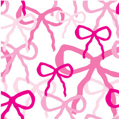 Vector illustration.Pink bow sticker print. Seamless pattern for fabric.