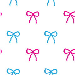 Vector illustration.Pink bow sticker print. Seamless pattern for fabric.