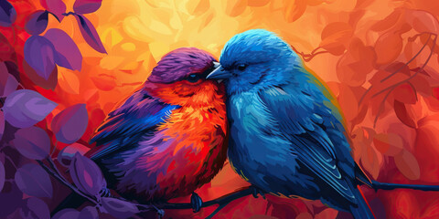 Lovebirds: An Illustration of Two Birds Nestled Together, Depicting the Bond and Devotion of a Romantic Relationship