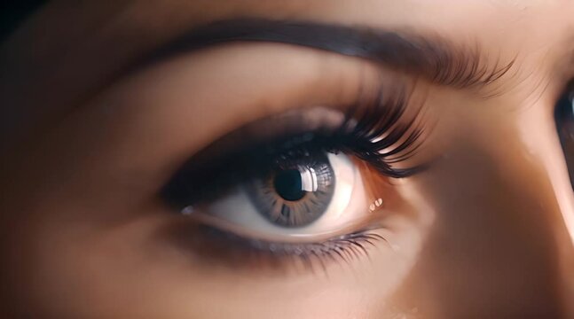 a close up of a woman's eye with long lashes