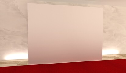 3D exhibition stand. White blank promotion. White empty geometric square. Presentation event room display. Blank wall.