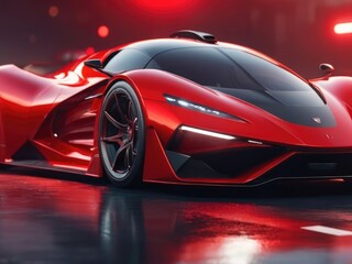 Future Rush: Red Fast Futuristic Car Blurring Through Side Perspective