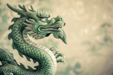 Fototapeta premium green wooden dragon, symbol of chinese new year