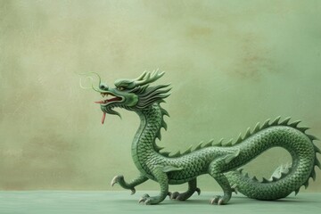 Fototapeta premium green wooden dragon, symbol of chinese new year