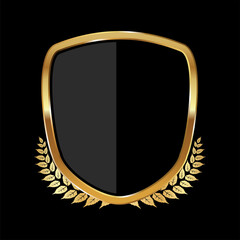 Black and gold shield with laurel wreath vector illustration 