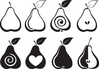 Set of pears icon isolated on white background. Agricultural plant. Organic farm product. Gardening theme. Flat vector icon. Vector illustration