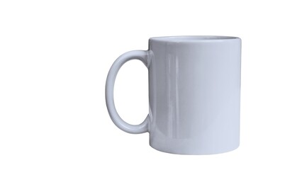 blank white mug mockup isolated on white background, coffee cup cutout on empty backdrop