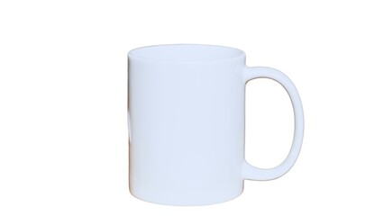blank white mug mockup isolated on white background, coffee cup cutout on empty backdrop