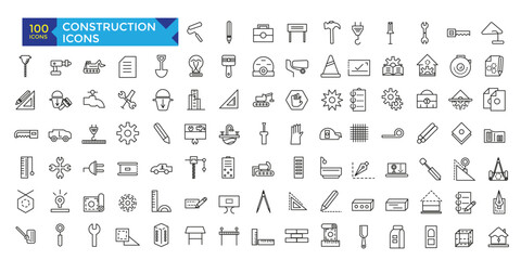 construction outline icon set, vector, icons collection - obrazy, fototapety, plakaty