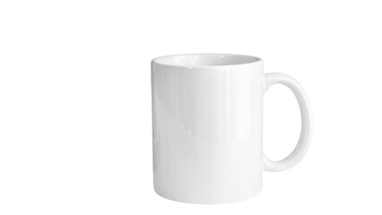 blank white mug mockup isolated on white background, coffee cup cutout on empty backdrop