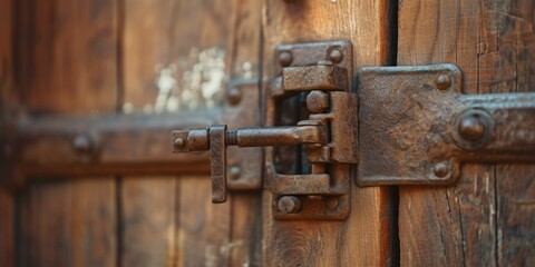 A detailed close-up of a latch on a wooden door. Perfect for architectural and home improvement projects