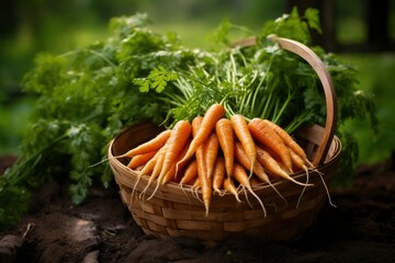 Photo of a basket filled with fresh carrots