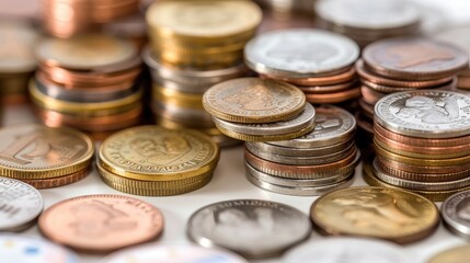 Euro coins arranged in various positions, highlighting the unique designs and denominations of Euro currency in an engaging visual display