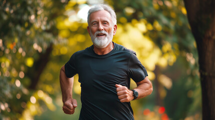 Fototapeta na wymiar Senior man going for a run and living a healthy lifestyle for longevity