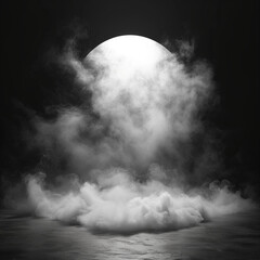 Obraz premium Smoke black ground fog cloud floor mist background steam dust dark white horror overlay. Ground smoke haze night black water atmosphere 3d magic spooky smog texture isolated transparent effect circle