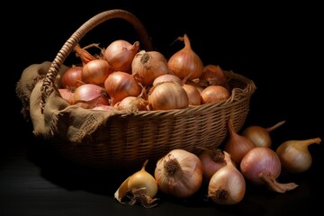 .Photo of a basket filled with onions