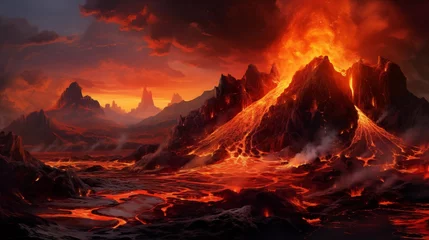 Poster Im Rahmen Panoramic vistas of fiery lava flows from a volcano, showcasing the raw power and intensity of Earth's volcanic landscapes © Abdul
