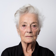 Older Woman With White Hair and Black Shirt