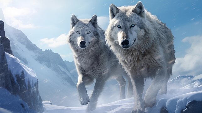 Powerful images of majestic wolves navigating through a pristine and snowy wilderness