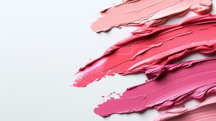 Top-view image featuring isolated pastel lipstick smears on a white background, copy space for text