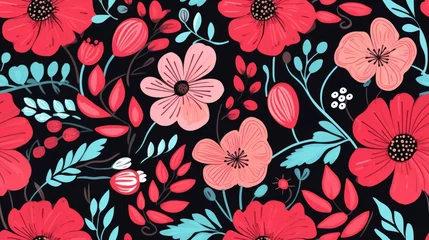 Badezimmer Foto Rückwand boho, doodle, floral seamless pattern, color pastel. Generative Ai © Passtudio