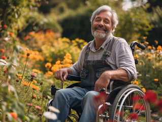 elderly man in a wheelchair in the garden