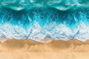 Fototapeta na wymiar Aerial Perspective of Ocean Waves Caressing Sandy Shore