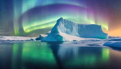 Piękny arktyczny krajobraz z zorzą polarną, dekoracja generative ai - obrazy, fototapety, plakaty