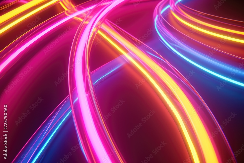 Poster neon lights glowing brightly on a black background. perfect for adding a vibrant and energetic touch