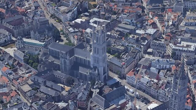 Belgium Ghent bird's eye view of the city in sunny weather architecture travel tourism