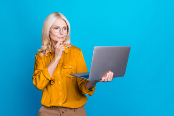 Photo of blonde pensioner woman instagram twitter facebook telegram dressed stylish yellow satin...