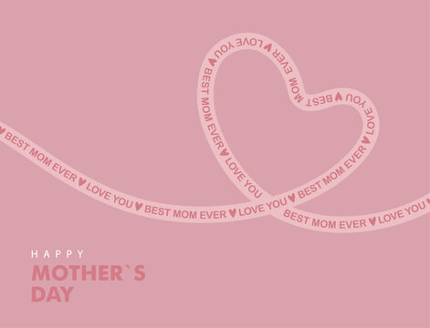 mother`s day greeting card with heart and love you message, vector illustration