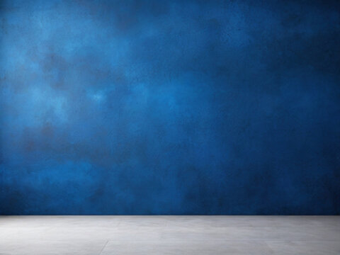 Room with dark blue concrete wall and wooden floor background wall texture colored background ai image 