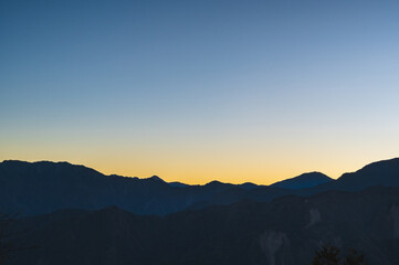 Breathtaking sunrise vista from Alishan Mountain, Taiwan. The Alishan National Scenic Area is a mountain retreat and nature reserve situated in Alishan Township, Chiayi County, Taiwan.