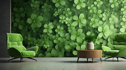 3D rendering image featuring lush green clovers. Generative AI