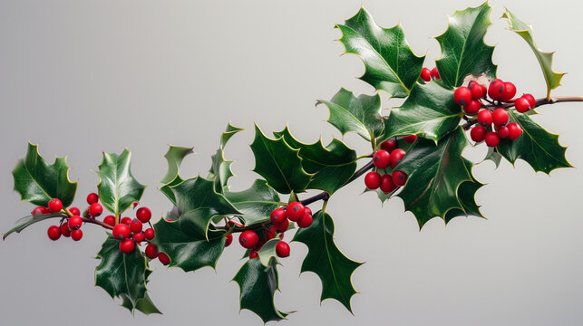 Winter Holly Branch with Berry on transparent backgound 